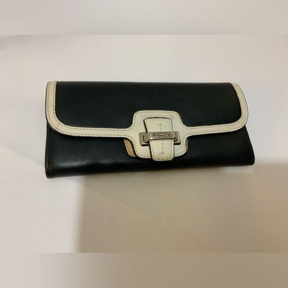 Coach Taylor Black White Leather Checkbook Wallet - Picture 1 of 9